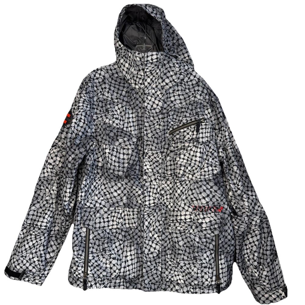 Burton Snowboard Jacket Mens M Gray Black Tie Dye Encore Burner Hooded